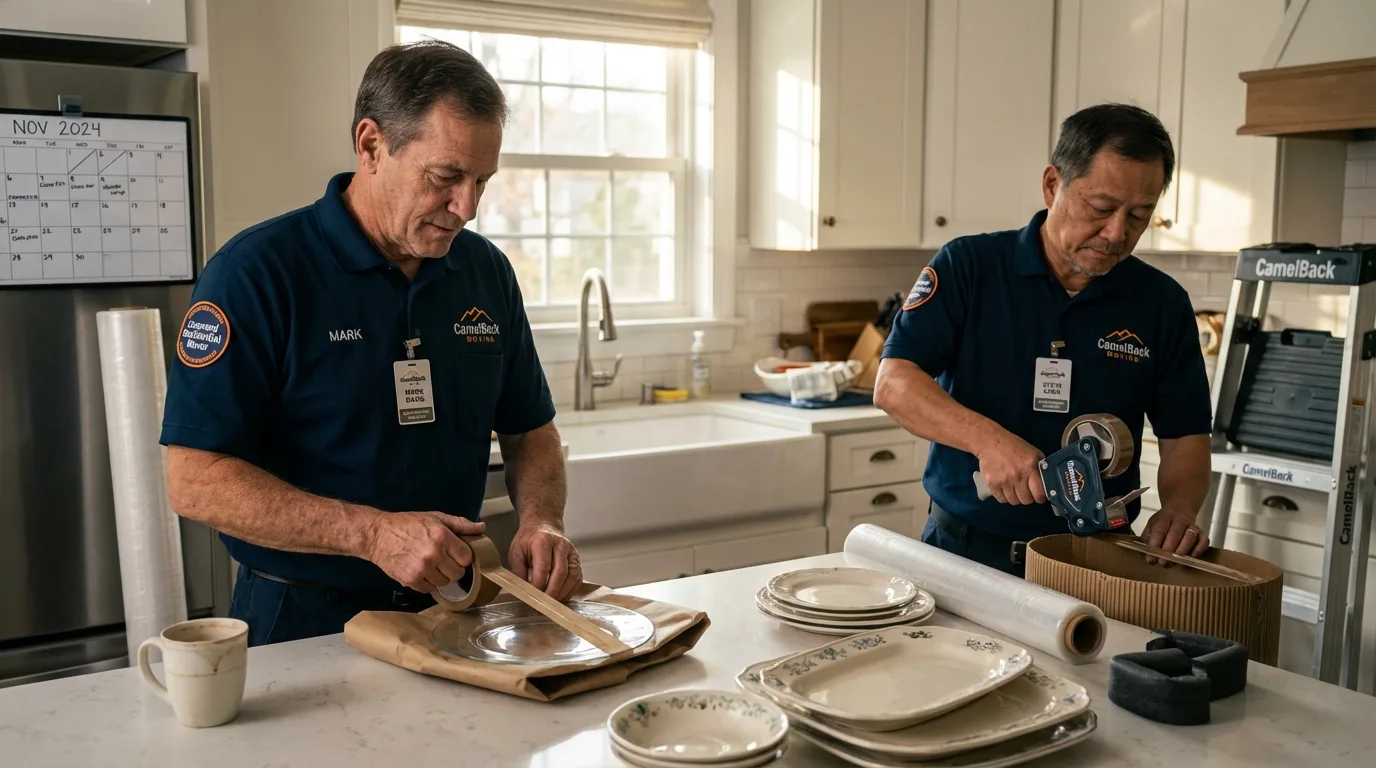 Professional crew packing kitchen dishware in Brooks, KY